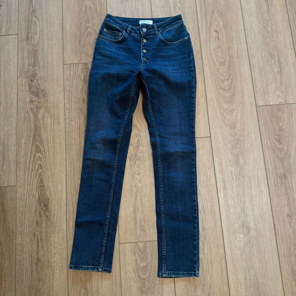 ANINE BING dark blue button fly high waist straight jeans size 24